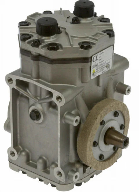 Automann 830.31106 Air Conditioning Compressor ET210L type, showing the metallic compressor unit with hoses and electrical connections.