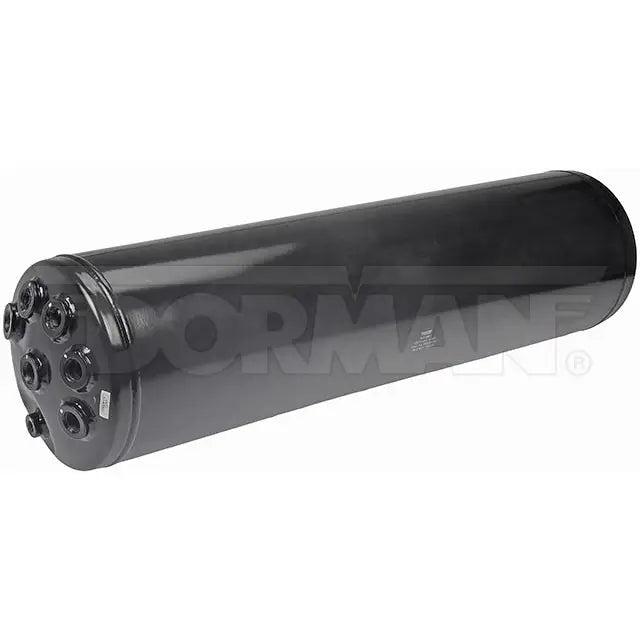 Dayton air brake reservoir tank, an air tank component with a cylindrical metal body and fittings for air system connection.