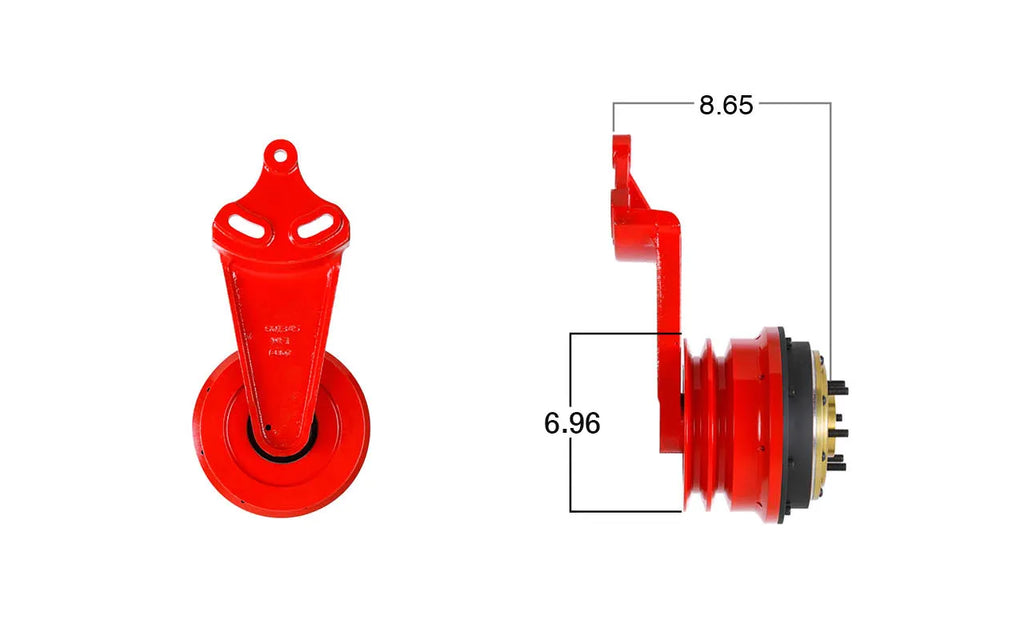 Remanufactured Kit Masters fan clutch in gold top finish, designed for vehicle cooling systems, with core deposit included.