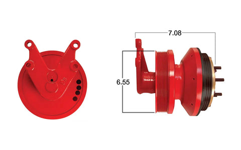 Remanufactured Kit Masters fan clutch with gold top conversion, showing the durable metal construction and mounting features.