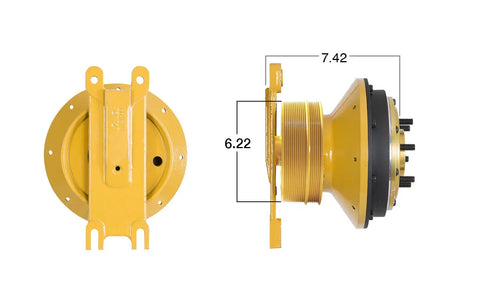Remanufactured Kit Masters fan clutch in gold finish, designed for vehicle cooling systems, shown in the image.