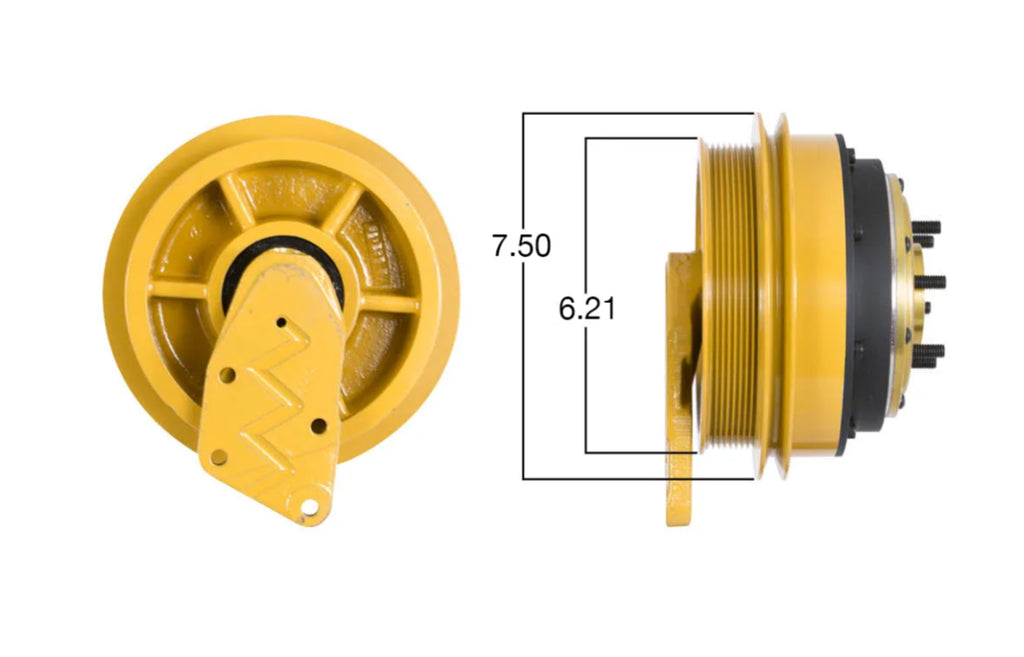 Remanufactured Kit Masters fan clutch with gold top conversion, showing the durable metal construction and mounting features.
