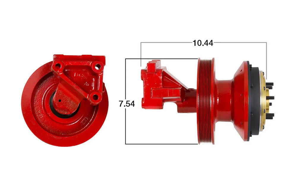 Remanufactured Kit Masters fan clutch with gold top conversion, showing the metal component and detailed parts.