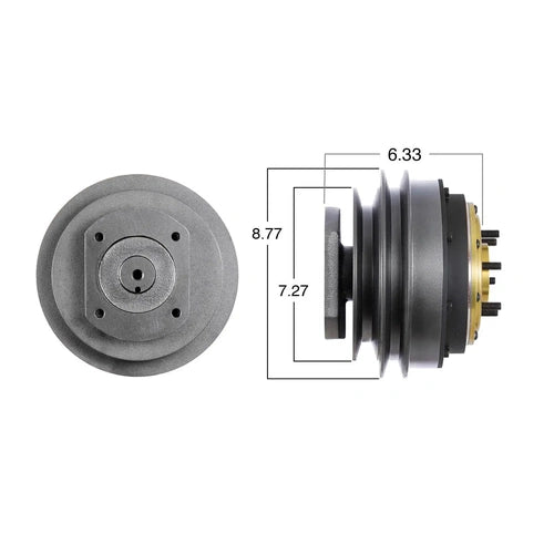 Kitmasters 99555 MCI fan clutch showing metal construction and mounting points for vehicle cooling systems.