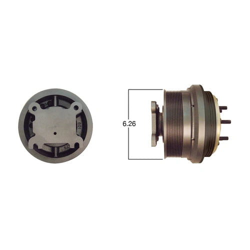 Kitmasters Cummins fan clutch 99582 with detailed metal fins and mounting flange for engine cooling.