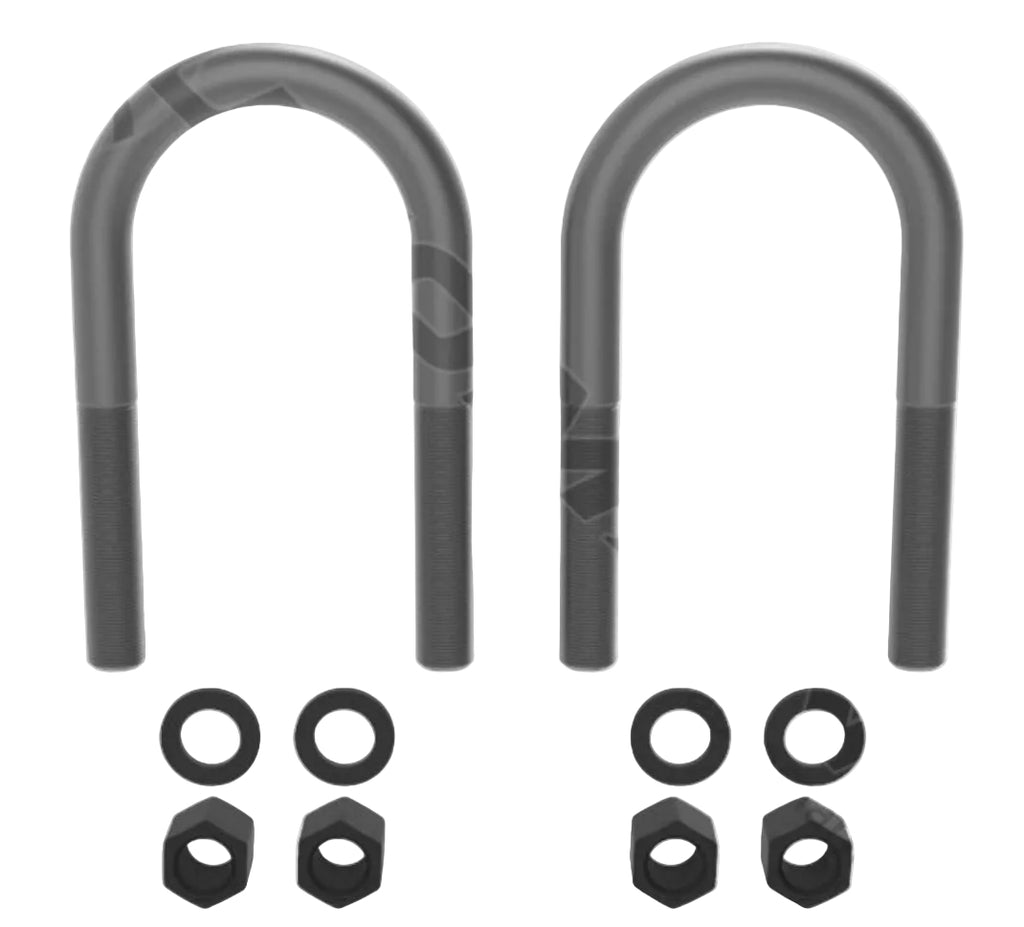 Automann U-bolt kit with 7/8 inch diameter, 4 inch width, and 8 1/4 inch length, shown with multiple U-bolts and nuts.