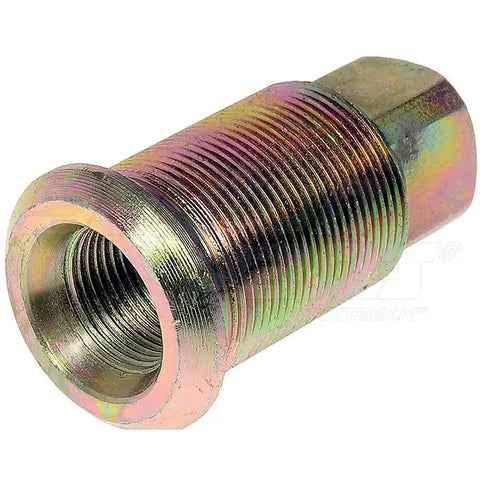 Automann E-10253L wheel end inner cap nut for vehicle wheel assembly, showing the chrome finish and threaded design.