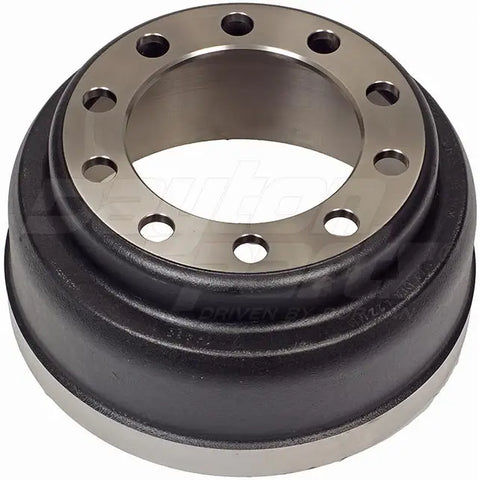 Dayton HD19M air brake drum shown in black metal with vented design for heavy-duty vehicle braking systems.