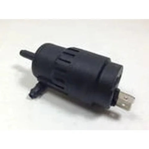 Automann HLK7052 washer fluid reservoir pump for Freightliner trucks, shown in black with hoses attached.