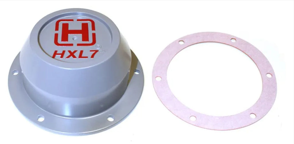Universal HT-S34434 genuine Hendrickson hub cap for semi-fluid grease, designed for truck wheel protection and durability.