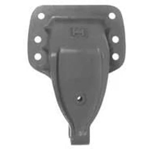 Automann Hendrickson front hanger, heavy-duty metal component for truck suspension, shown in black with mounting holes.