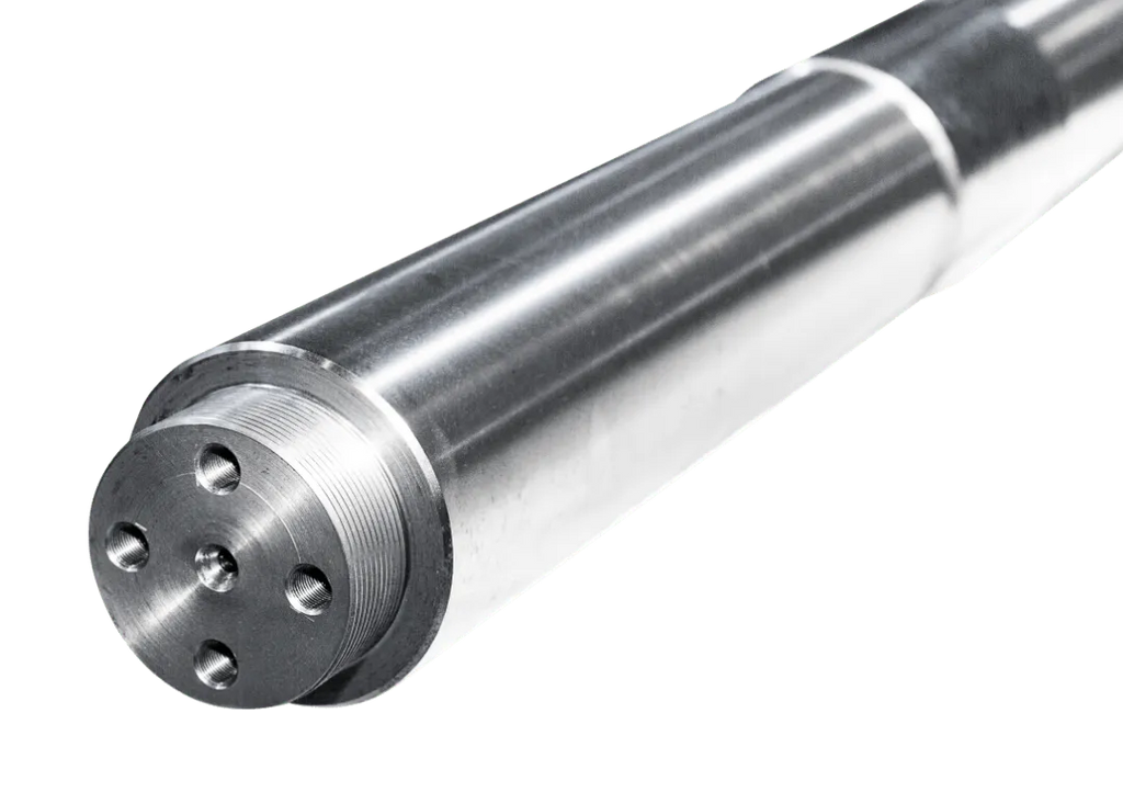 Automann Mack Trunnion Shaft 85QK343, metal mechanical part with mounting holes, used in heavy-duty truck suspension systems.