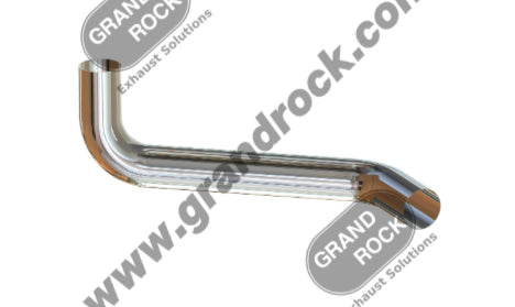 Chrome 5-inch 2-bend OD/OD pipe from Grand Rock, featuring a shiny, smooth finish and durable construction for automotive exhaust systems.