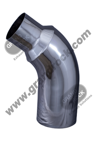 Chrome elbow pipe fitting from Grand Rock, 7-inch diameter with 56-degree bend for exhaust systems.