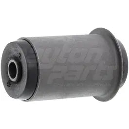 Automann MR214 silent block mounted on a vehicle suspension component, showing its rubber and metal construction for vibration damping.