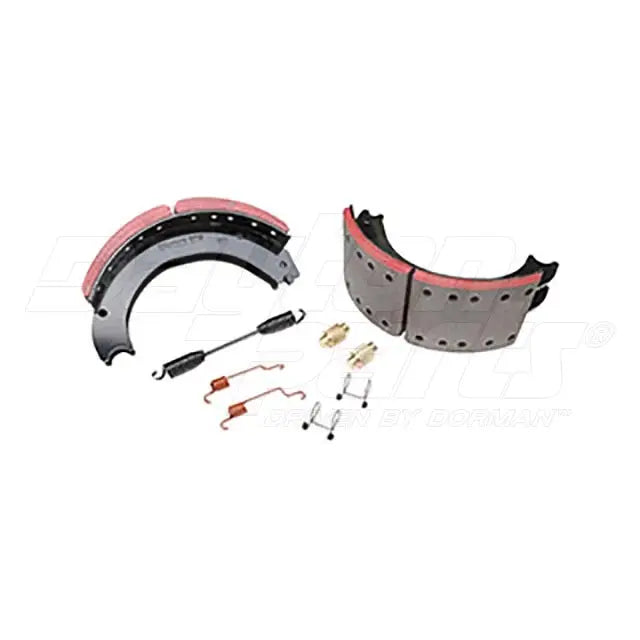 Dayton brake shoebox SB23CV4725E2S with automotive brake shoes and packaging, showing product details and branding.