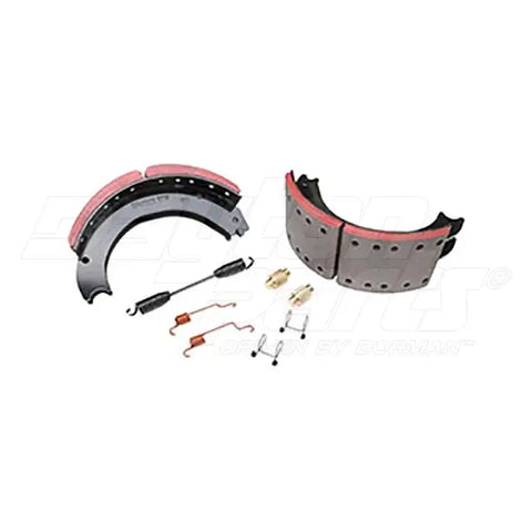 Dayton brake shoebox SB23CV4725E2S with automotive brake shoes and packaging, showing product details and branding.