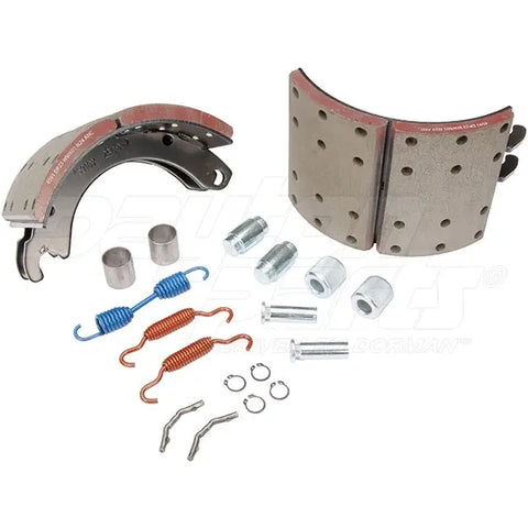 Dayton SB23DP4591PQ brake shoebox with 12.25 x 7.5 inch Dexter PQ 23k brake shoes shown in a protective container