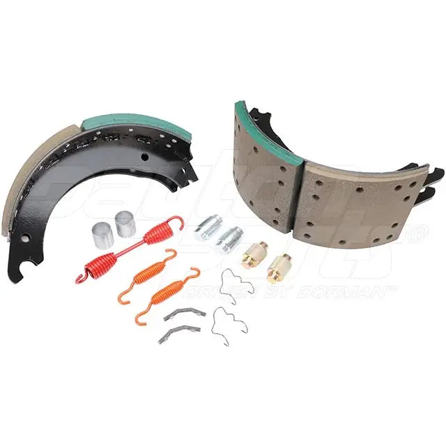 Dayton SB23G4515Q brake shoebox with 16.5 x 7.0 inch Rockwell Q 23K brake shoes inside, stored in a sturdy metal container.