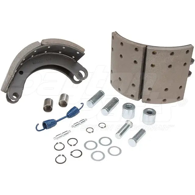 Dayton SB23M4591FT brake shoebox with 12.25 x 7.5 inch Dana Ft 23K brake shoes, showing the packaging and product details.