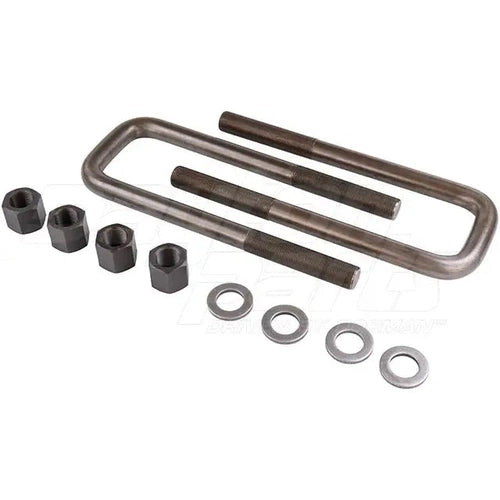 Square U-bolt kit by Automann, 3/4 inch diameter, 4 inch wide, 9-7/8 inch length, with a square bend design.