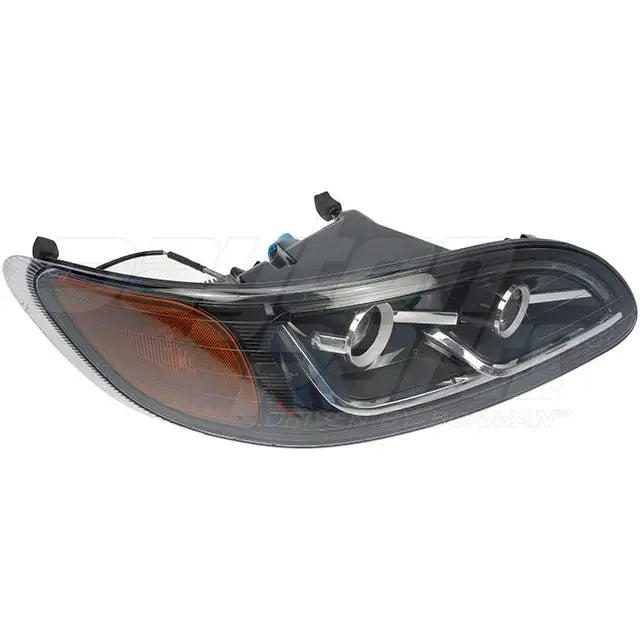 Dayton heavy duty LED headlight with bright, durable design, shown in black housing with adjustable strap and bright LED bulb.