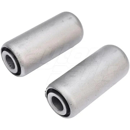 Dayton RB-253 leaf spring bushing pair showing black rubber bushings with metal sleeves for vehicle suspension.