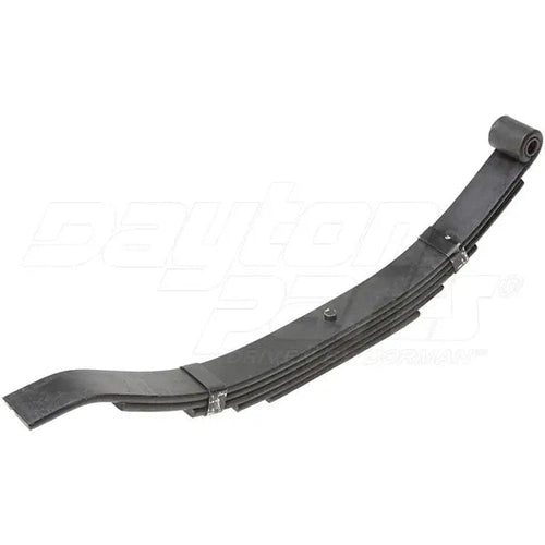 Dayton US-3090 utility leaf spring, 2.5-inch wide eye/slipper radius spring with curved metal ends for vehicle suspension.
