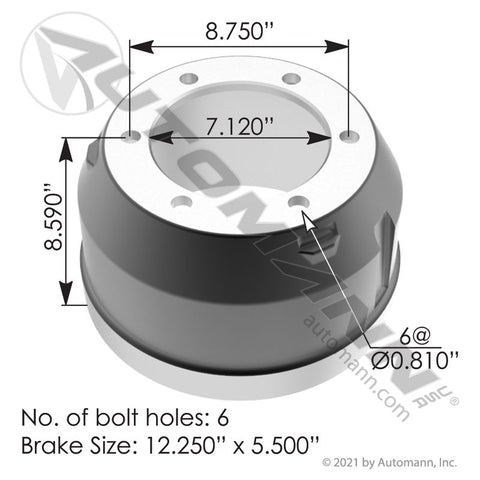 151.25501 - Brake Drum 12.250in X 5.500in - Nick's Truck Parts