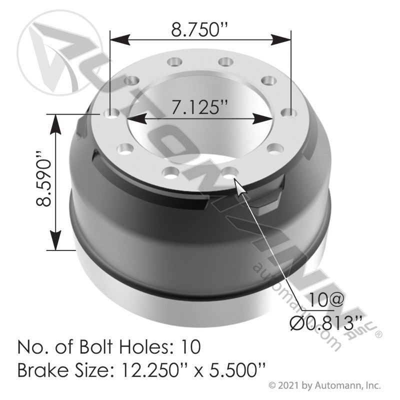 151.25502 - Brake Drum 12.250in X 5.500in - Nick's Truck Parts