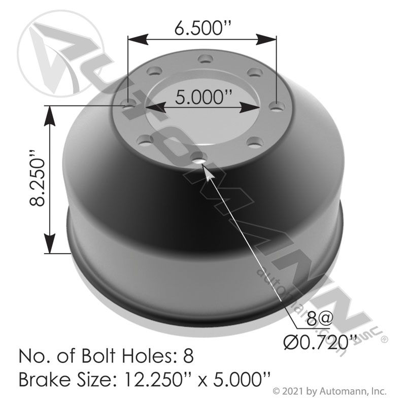 151.25503 - Brake Drum 12.250in X 5.500in - Nick's Truck Parts