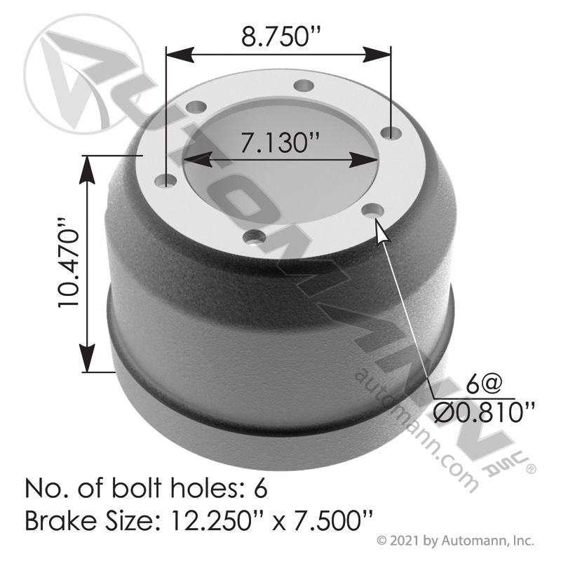 151.27504 - Brake Drum 12.250in X 7.500in - Nick's Truck Parts