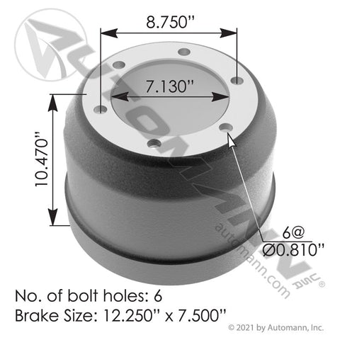 151.27504 - Brake Drum 12.250in X 7.500in - Nick's Truck Parts