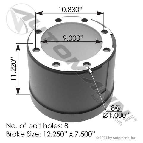 151.27505TR - Brake Drum 12.250in X 7.500in - Nick's Truck Parts