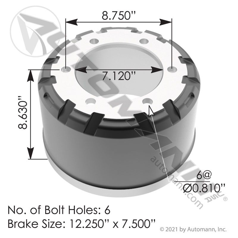 151.27506 - Brake Drum 12.250in X 7.500in - Nick's Truck Parts