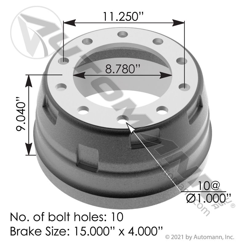 151.5406BA- Brake Drum 15.000in X 4.000in - Nick's Truck Parts