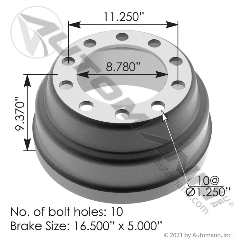 151.6503BA - Brake Drum 16.500in X 5.000in - Nick's Truck Parts