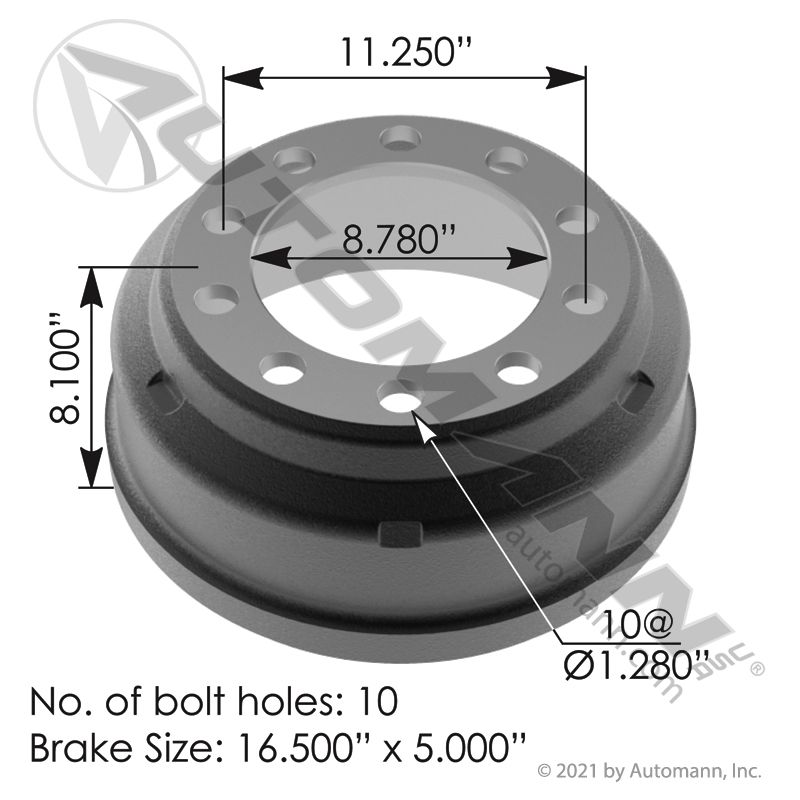 151.6504BA - Brake Drum 16.500in X 5.000in - Nick's Truck Parts