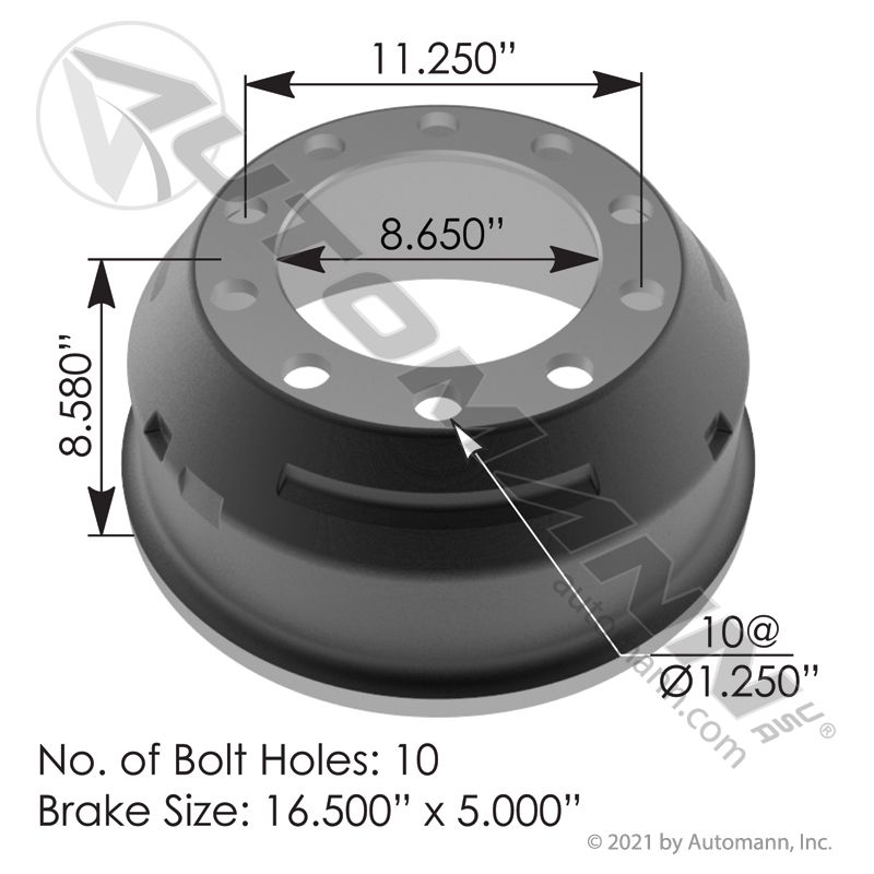 151.6509BA - Brake Drum 16.500in X 5.000in - Nick's Truck Parts