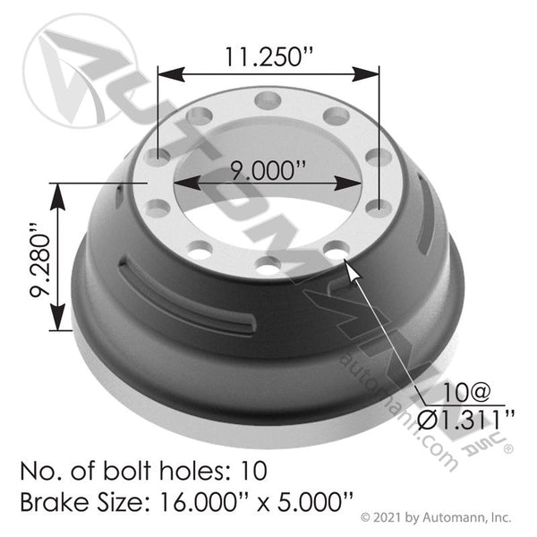 151.6510BA Brake Drum 16.500in X 5.000in Nick's Truck Parts