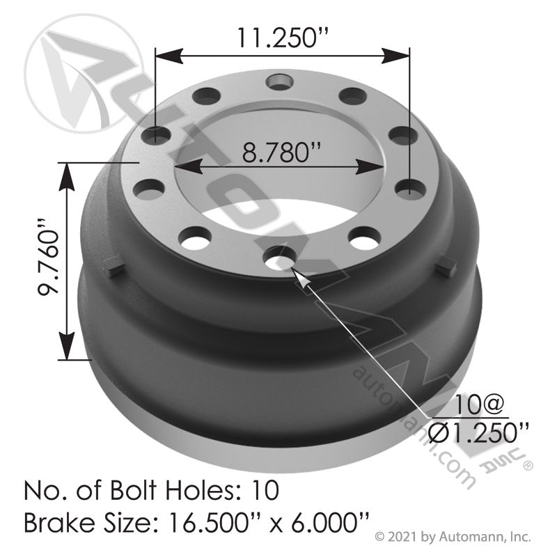 151.6602BATR - Brake Drum 16.500in X 6.000in - Nick's Truck Parts