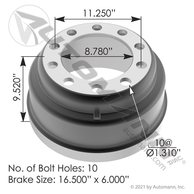 151.6611BA - Brake Drum 16.500in X 6.000in - Nick's Truck Parts