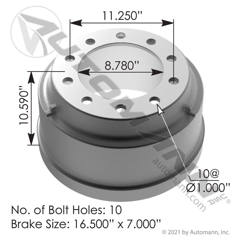 151.6700BA - Brake Drum 16.500in X 7.000in - Nick's Truck Parts