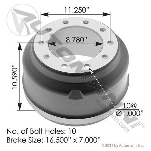 151.6701BA - Brake Drum 16.500in X 7.000in - Nick's Truck Parts