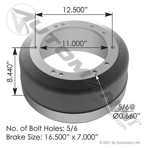 151.6702TR - Brake Drum 16.500in X 7.000in - Nick's Truck Parts