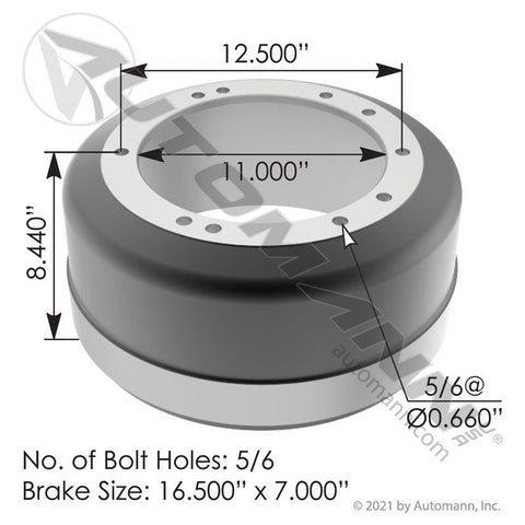 151.6702 - Brake Drum 16.500in X 7.000in - Nick's Truck Parts