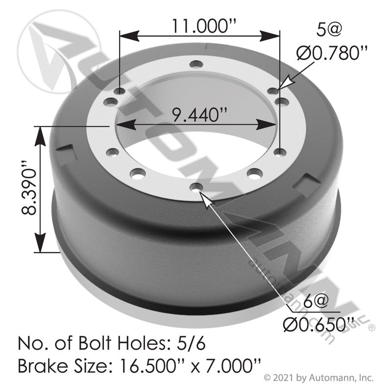 151.6704 - Brake Drum 16.500in X 7.000in - Nick's Truck Parts