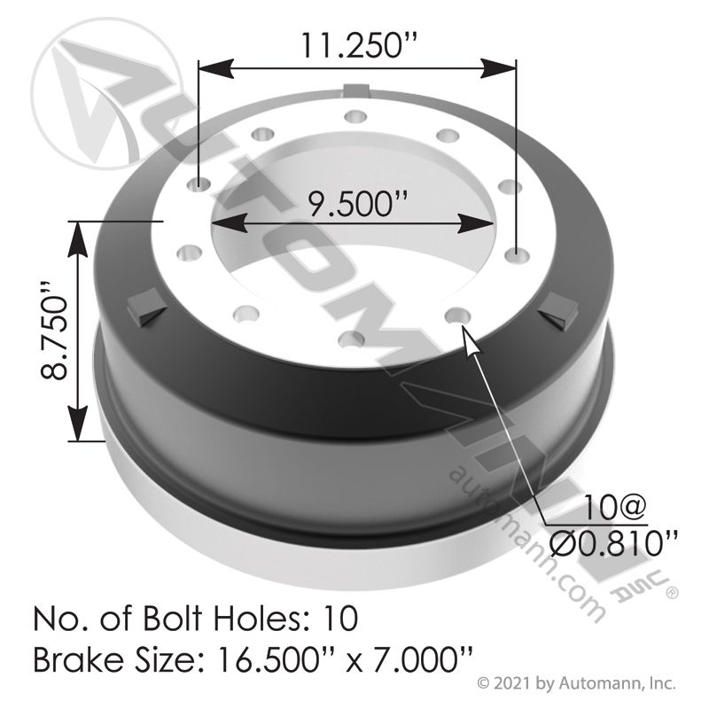 151.6706 - Brake Drum 16.500in X 7.000in - Nick's Truck Parts