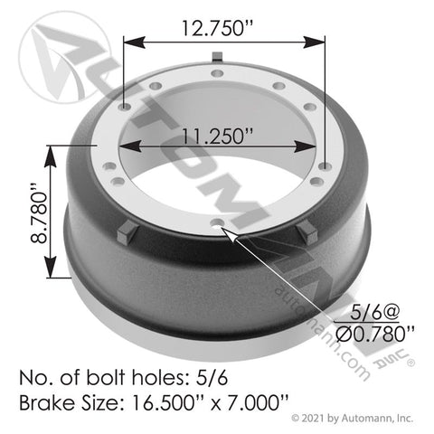 151.6707BA - Brake Drum 16.500in X 7.000in - Nick's Truck Parts