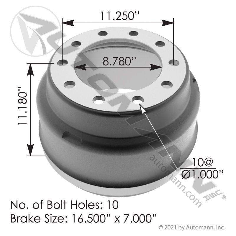 151.6714BA - Brake Drum 16.500in X 7.000in - Nick's Truck Parts